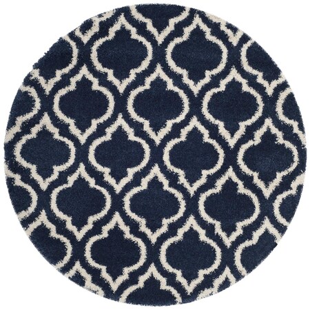 Safavieh 5 x 5 ft. Hudson Shag Power Loomed Round Area Rug; Navy & Ivory SGH284C-5R